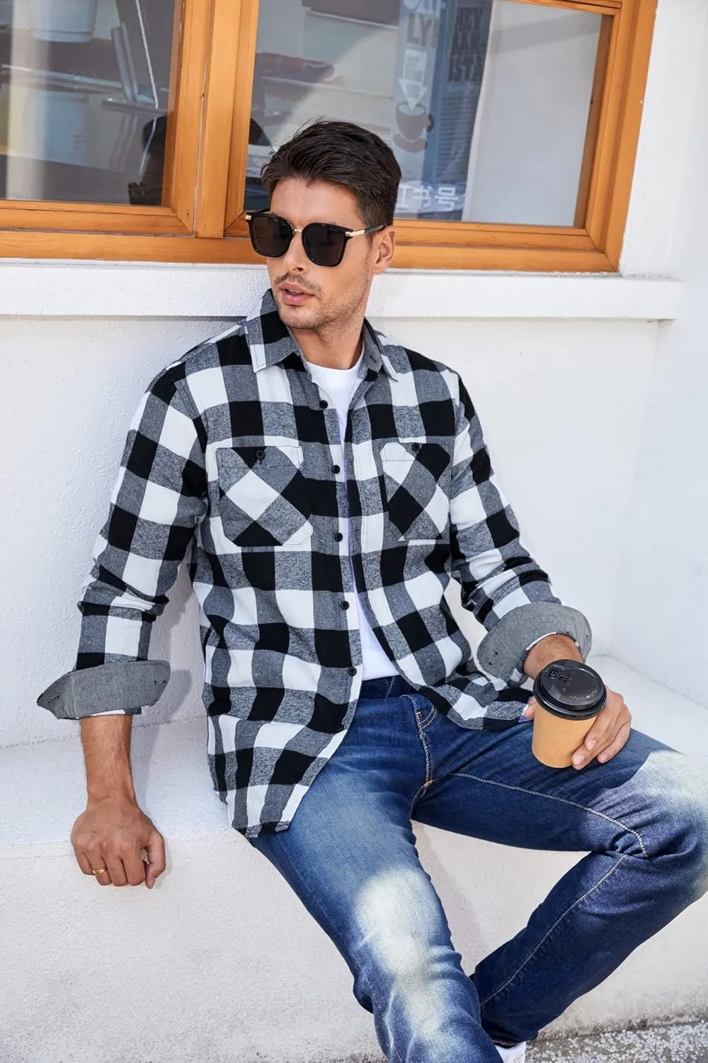 Alex Vando Mens Button Down Shirts Regular Fit Long Sleeve Casual Plaid Flannel Shirt