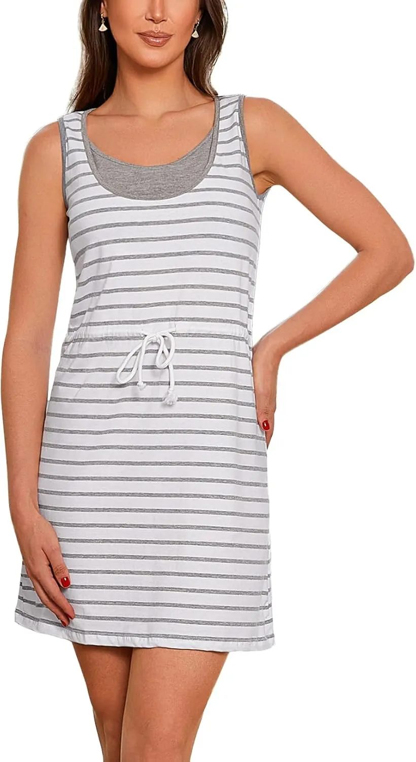 Bhome Nursing Tank Dress Maternity Sleeveless Breastfeeding Dress Casual Knee Length