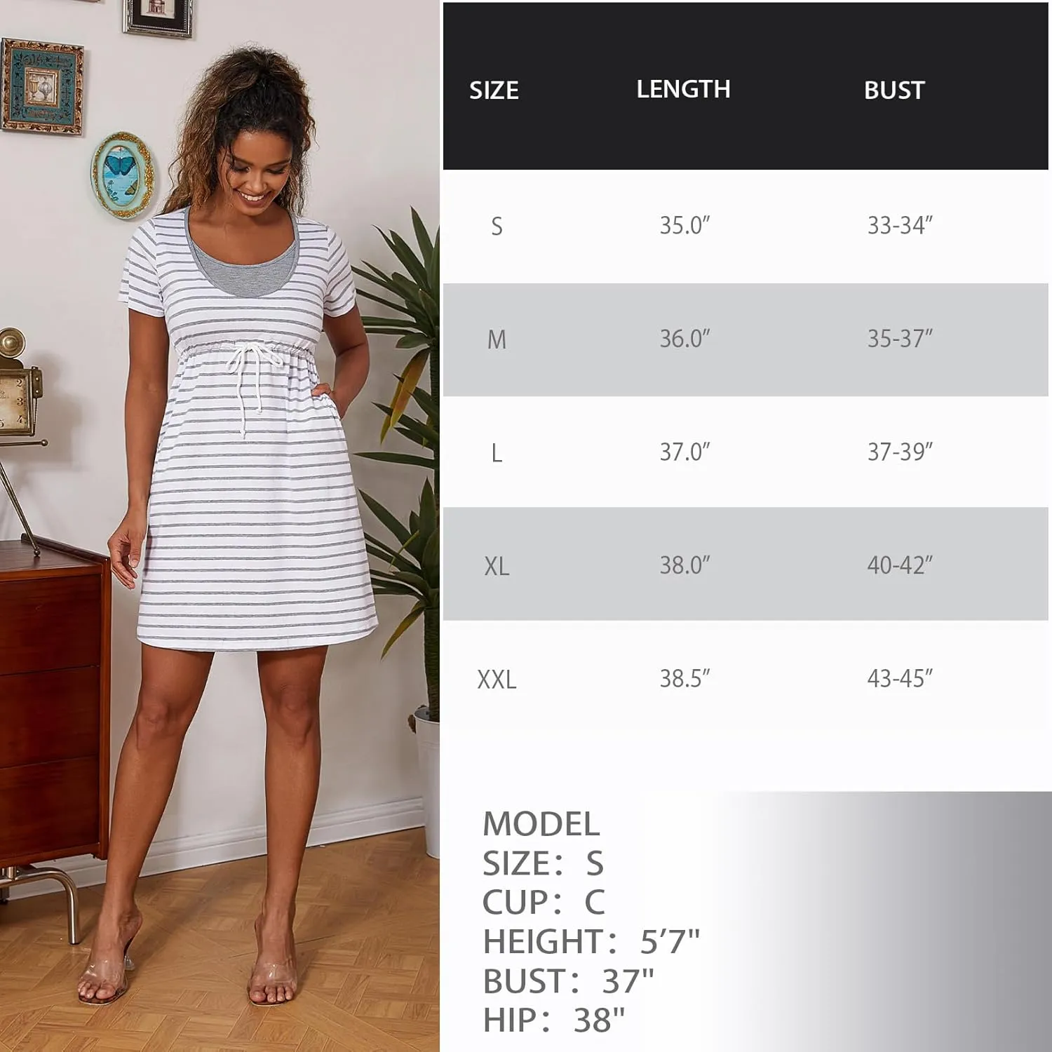 Bhome Nursing Tank Dress Maternity Sleeveless Breastfeeding Dress Casual Knee Length