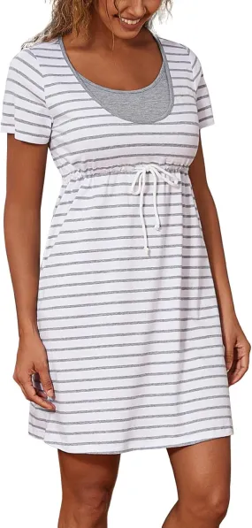 Bhome Nursing Tank Dress Maternity Sleeveless Breastfeeding Dress Casual Knee Length