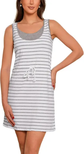 Bhome Nursing Tank Dress Maternity Sleeveless Breastfeeding Dress Casual Knee Length