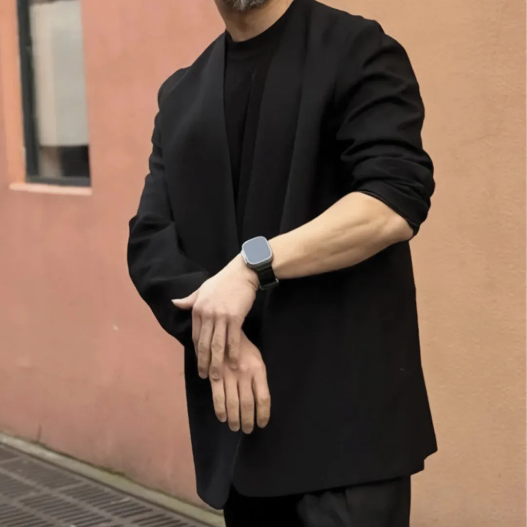 Black Collarless Fitted Blazer