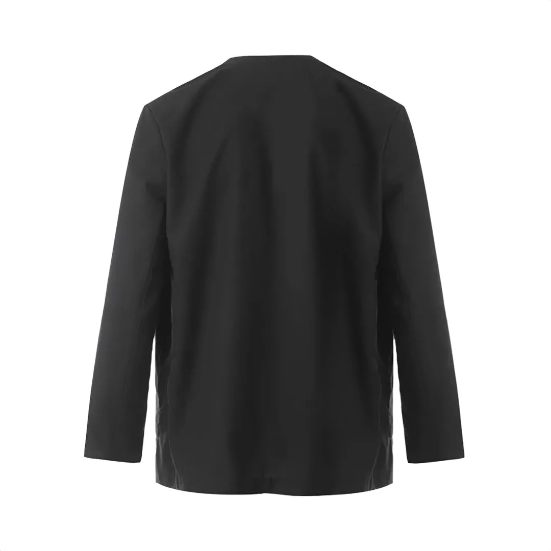 Black Collarless Fitted Blazer