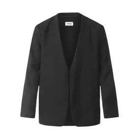 Black Collarless Fitted Blazer