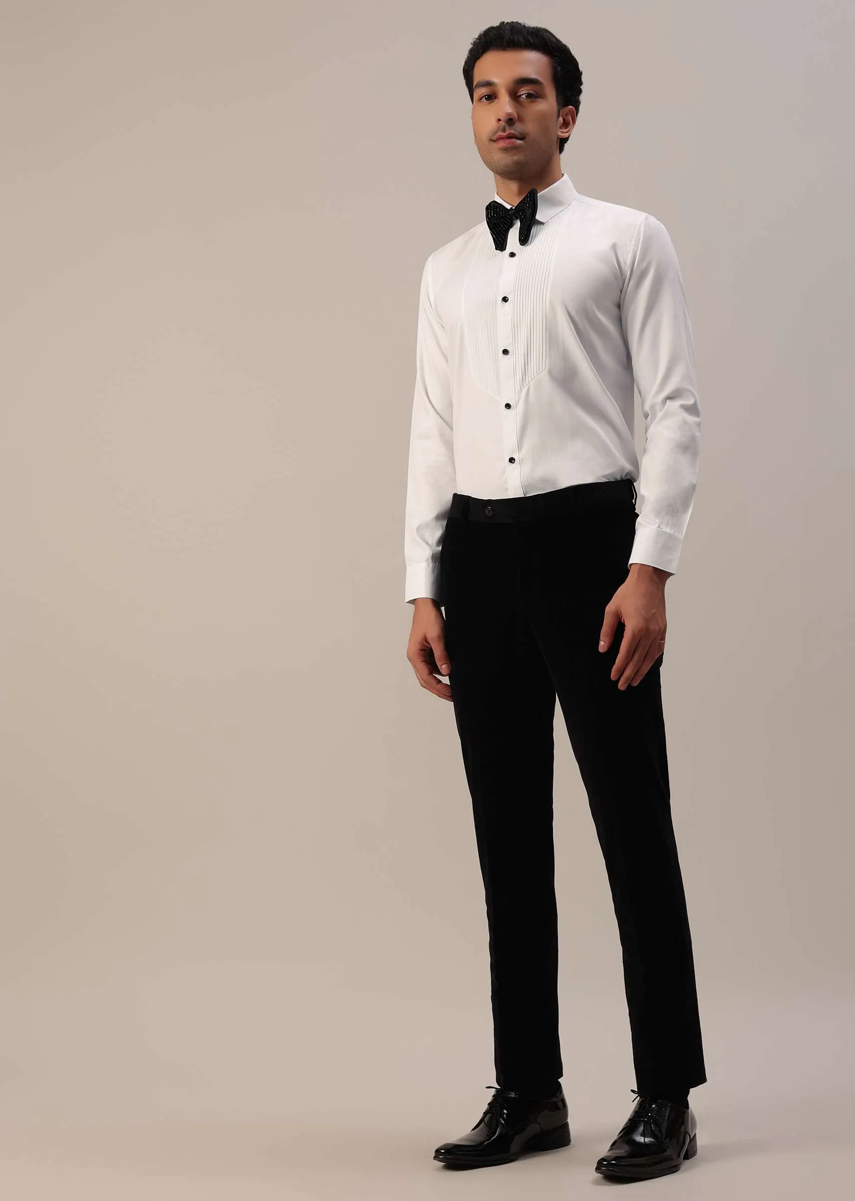 Black Velvet Tuxedo Set With Cut Work Embroidery
