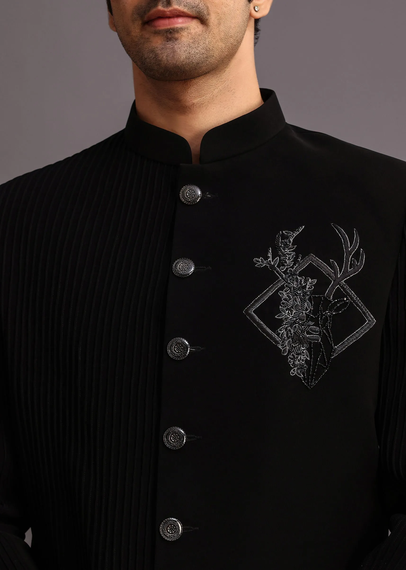 Black Zardosi Embroidered Indowestern Trouser Suit