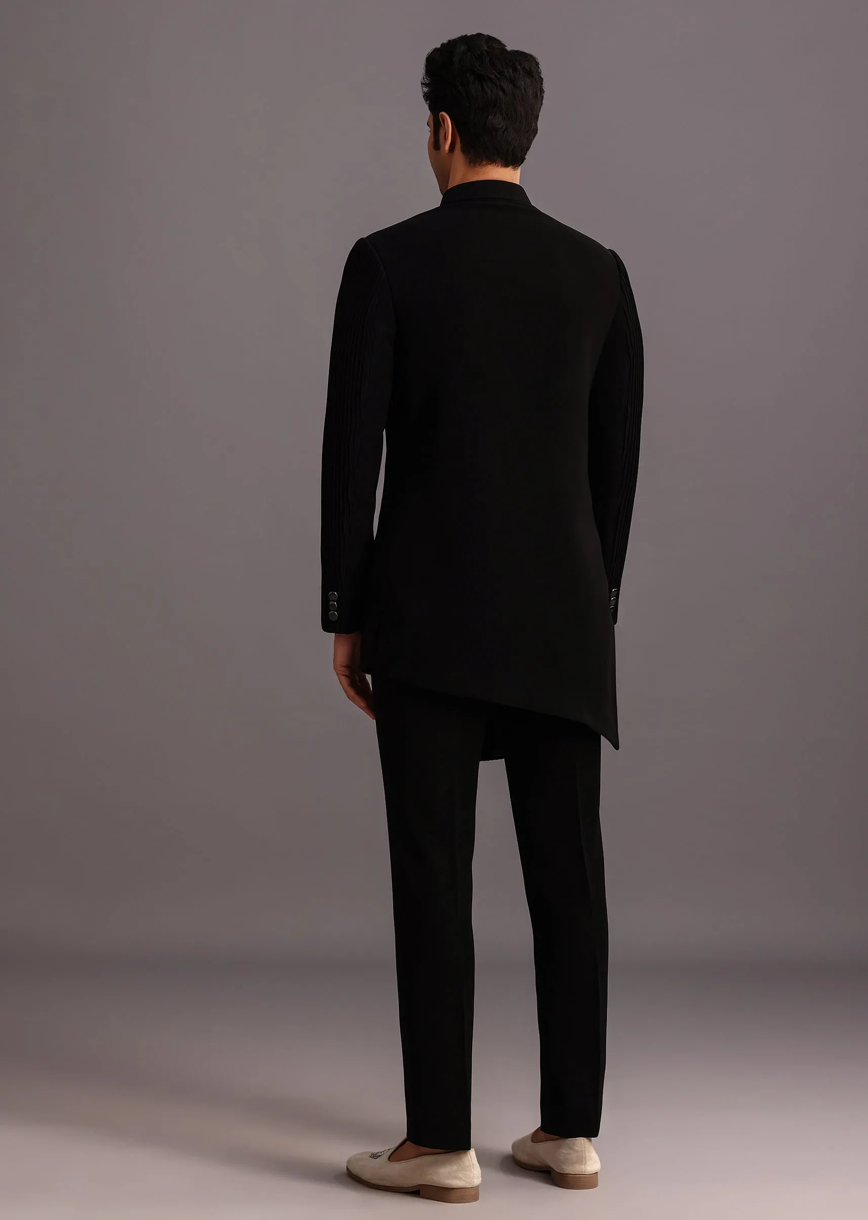 Black Zardosi Embroidered Indowestern Trouser Suit