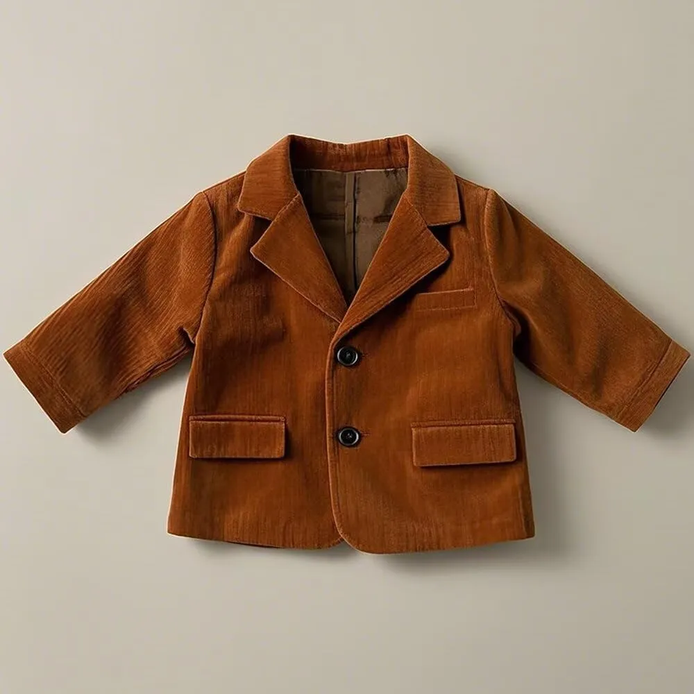 Boy Corduroy Suit Blazer Cute Slim Fit Notched Lapel Stylish Two Button Formal Suit Jacket for Boys Wedding