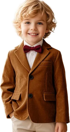Boy Corduroy Suit Blazer Cute Slim Fit Notched Lapel Stylish Two Button Formal Suit Jacket for Boys Wedding