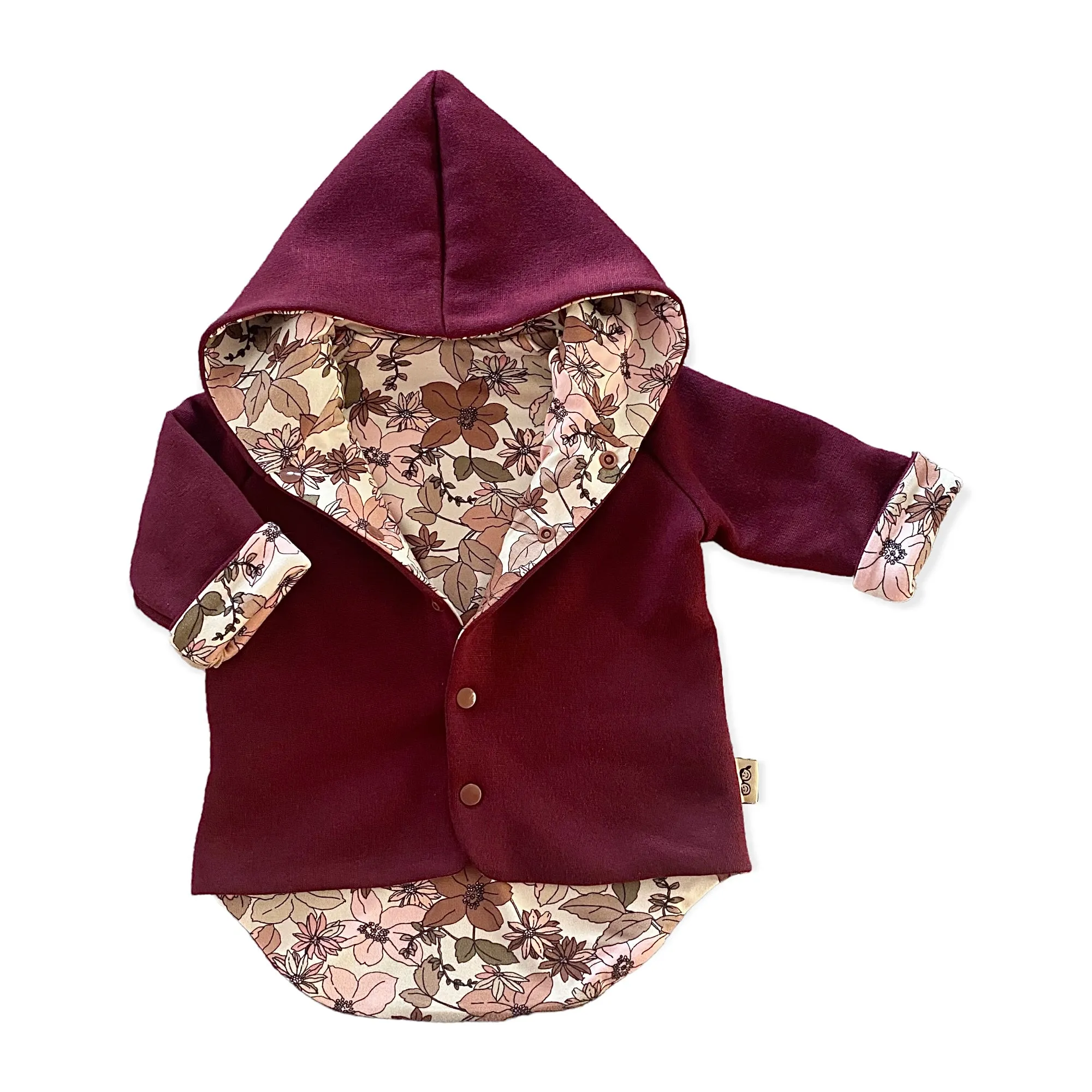 Burgundy and Nude Boho Floral Hooded Jacket