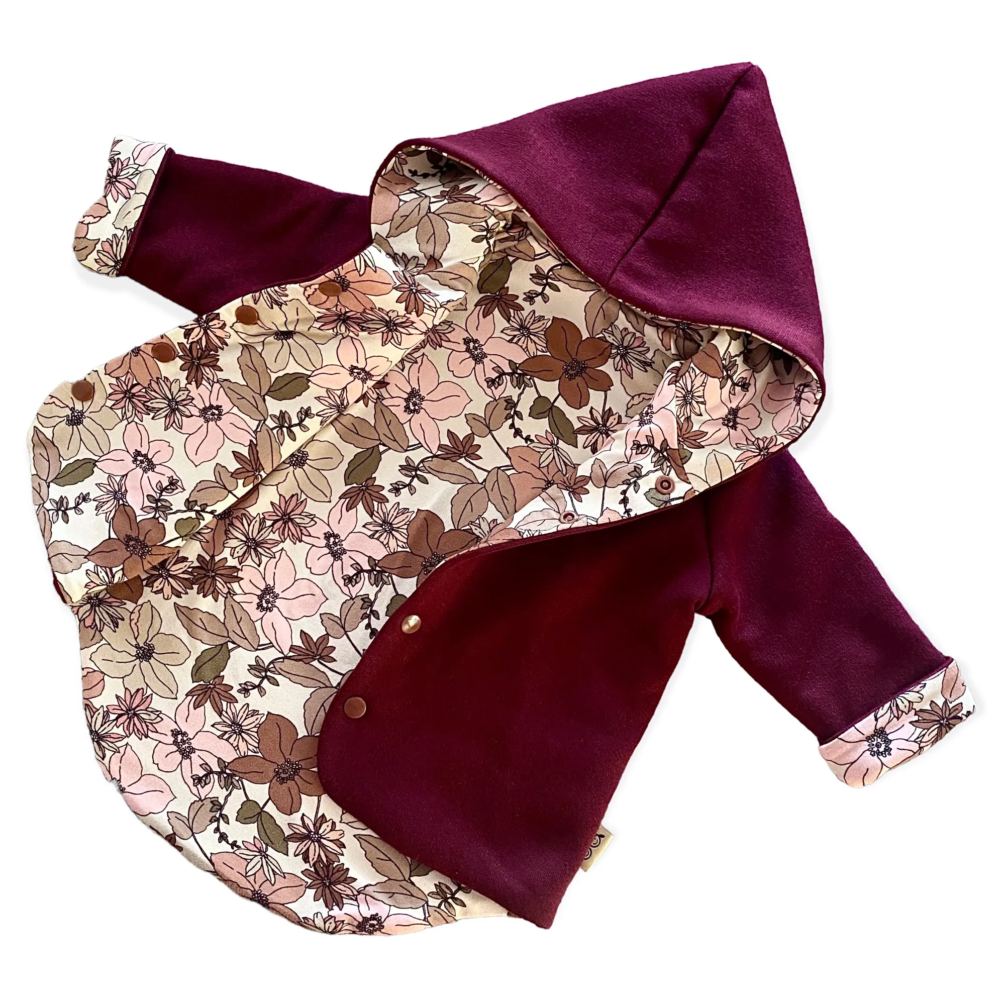 Burgundy and Nude Boho Floral Hooded Jacket