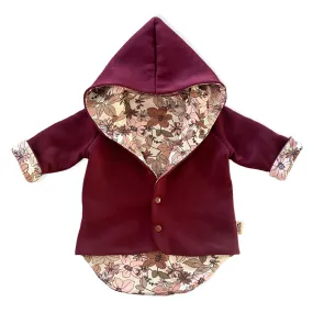 Burgundy and Nude Boho Floral Hooded Jacket