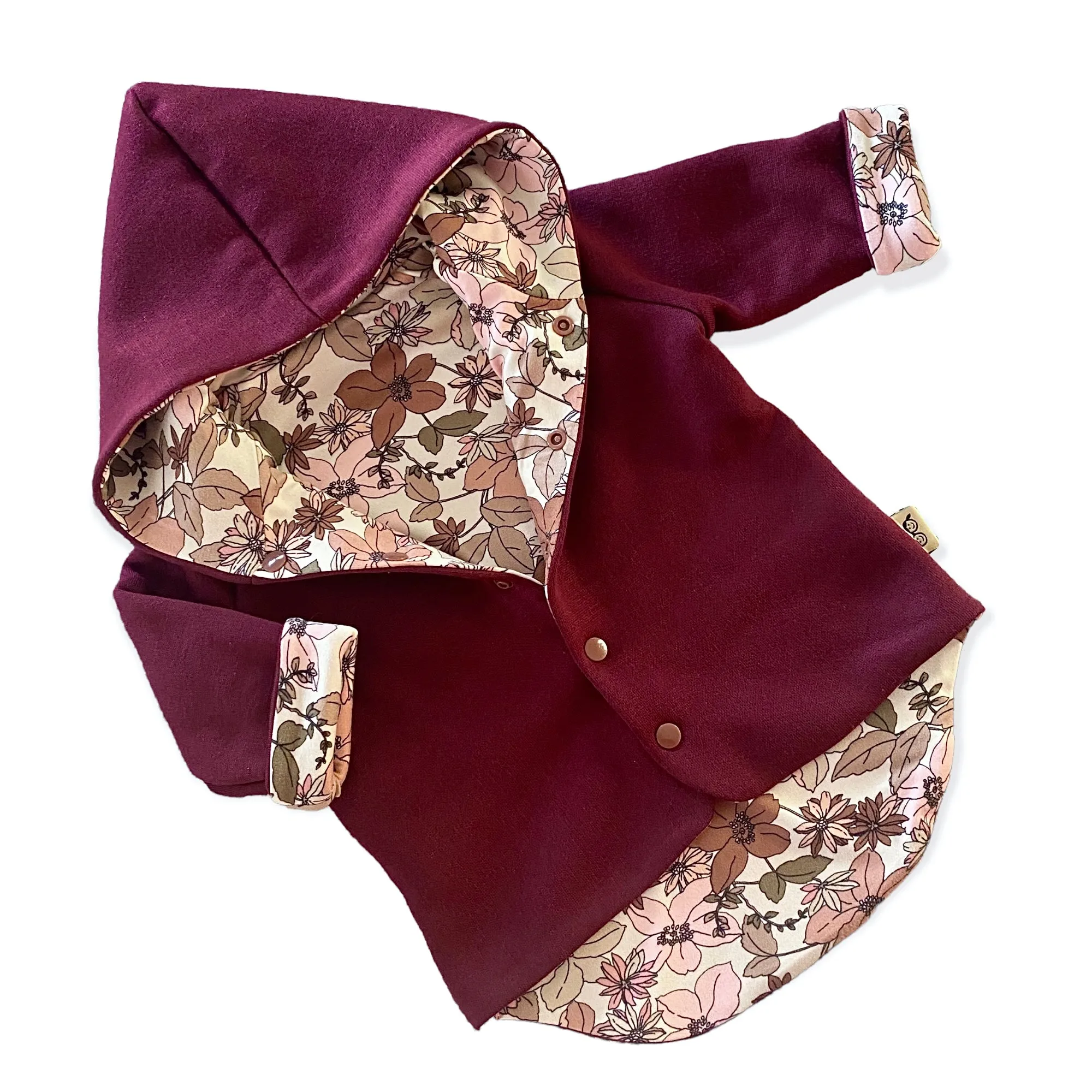 Burgundy and Nude Boho Floral Hooded Jacket