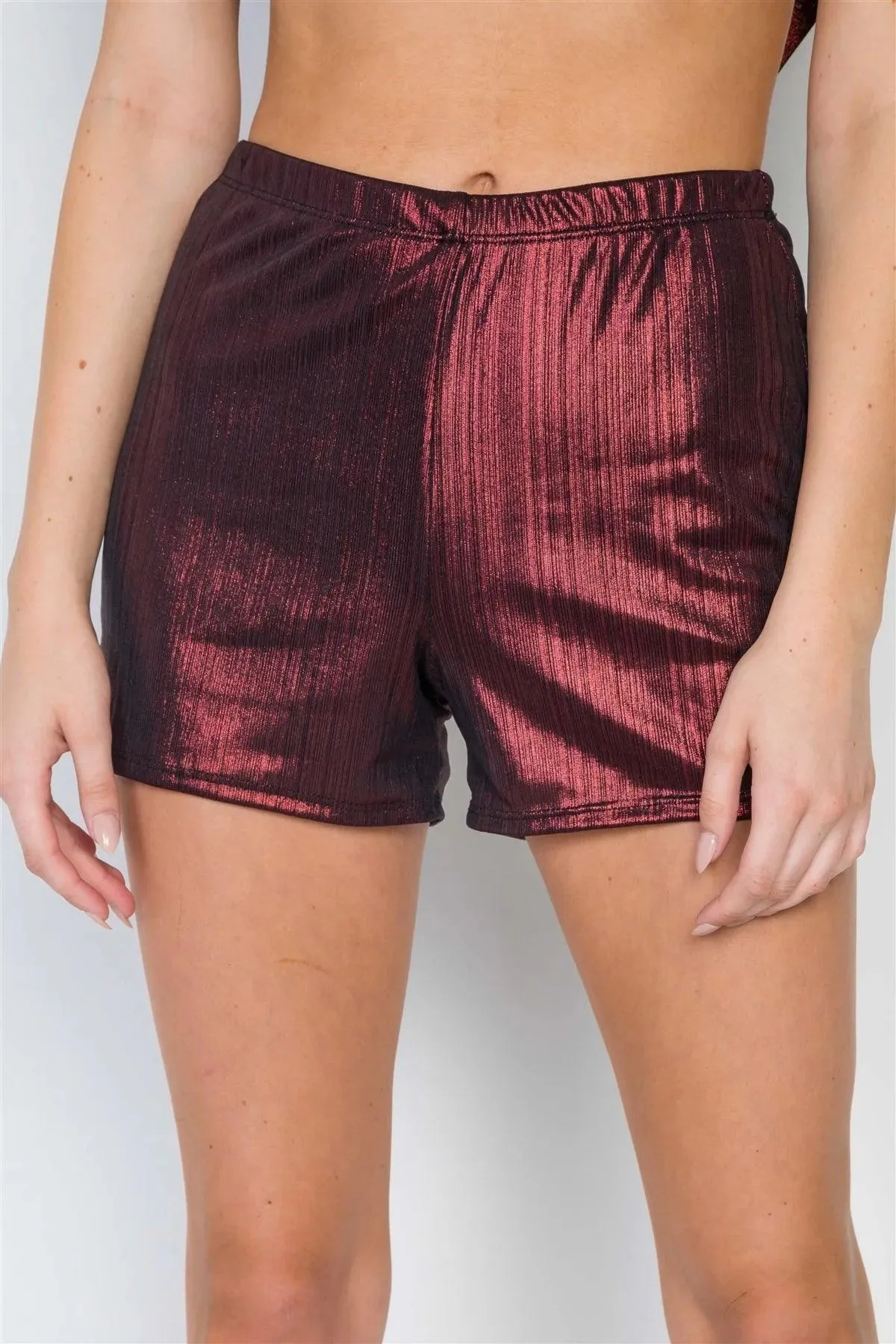 Burgundy Metallic Two Piece Top Short Set /3-3-2