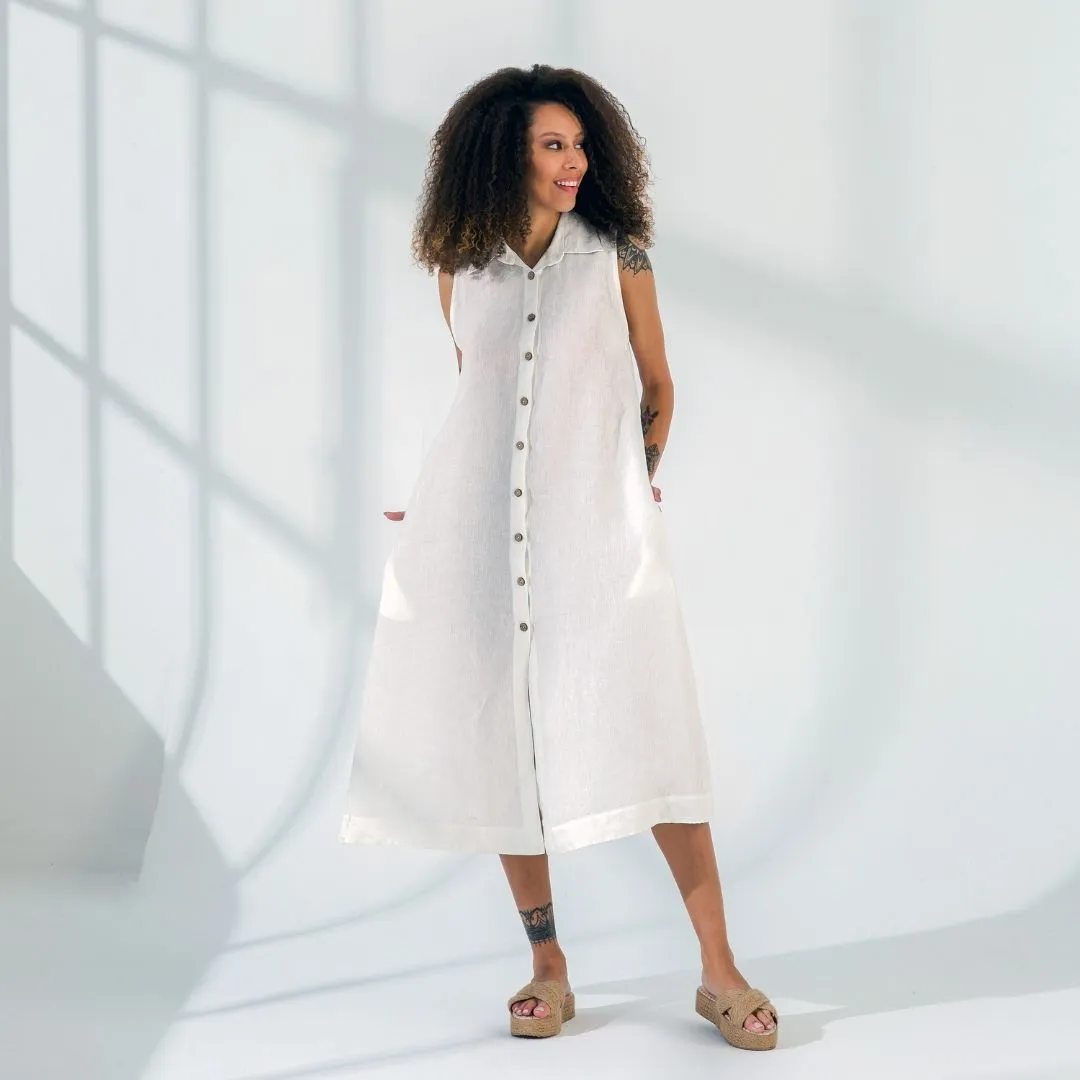 Button Front Linen Casual Dress