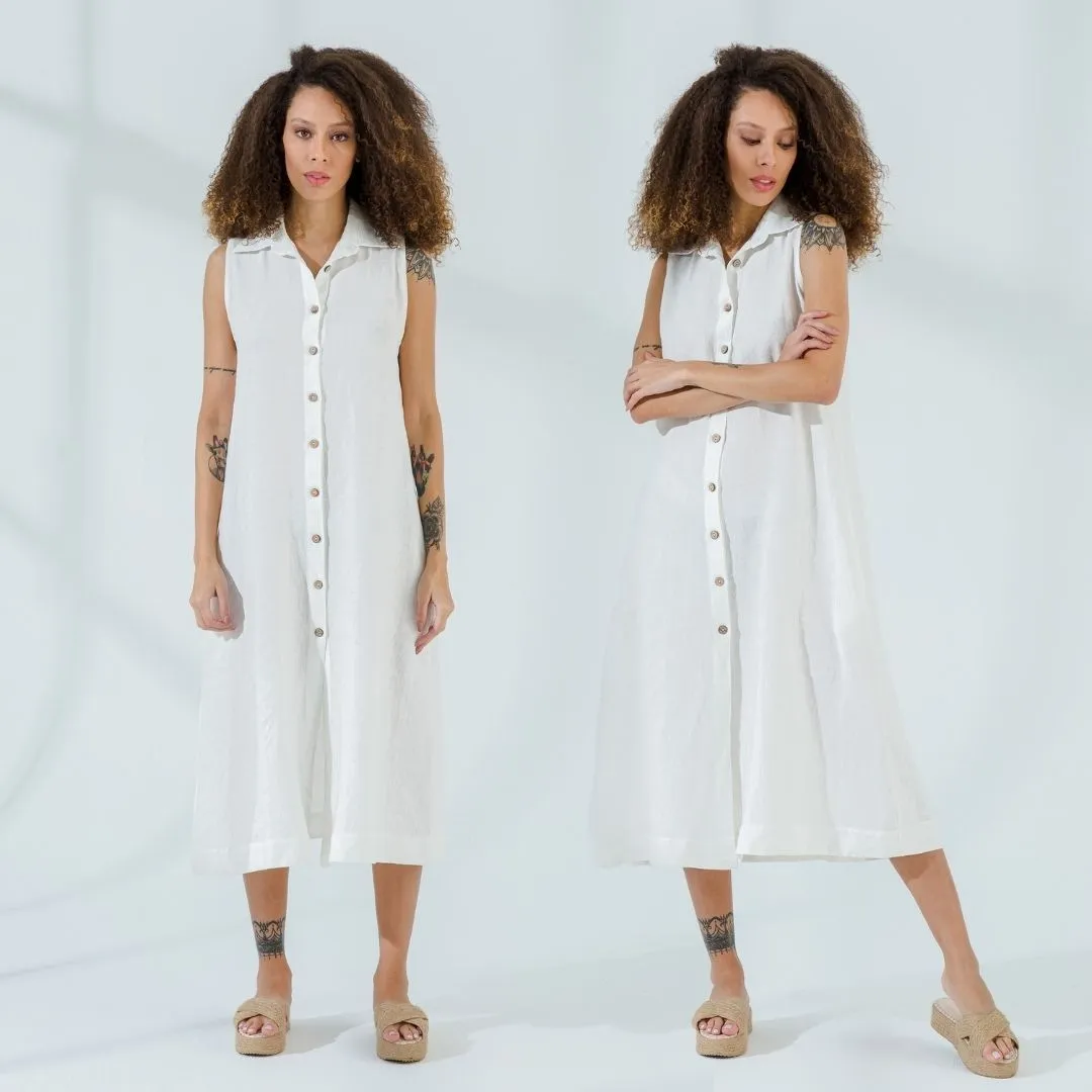 Button Front Linen Casual Dress