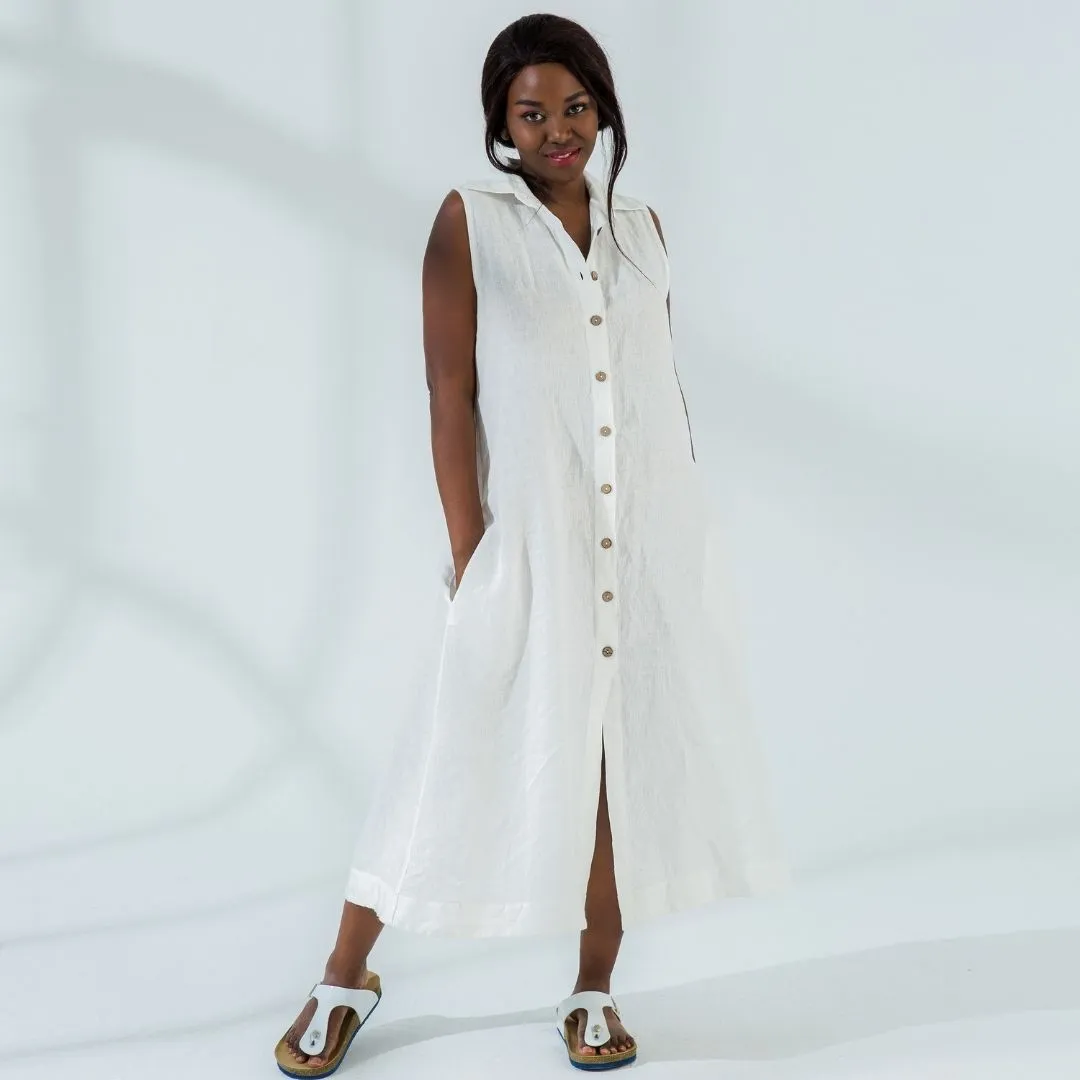 Button Front Linen Casual Dress