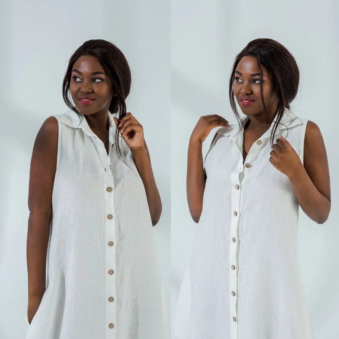 Button Front Linen Casual Dress