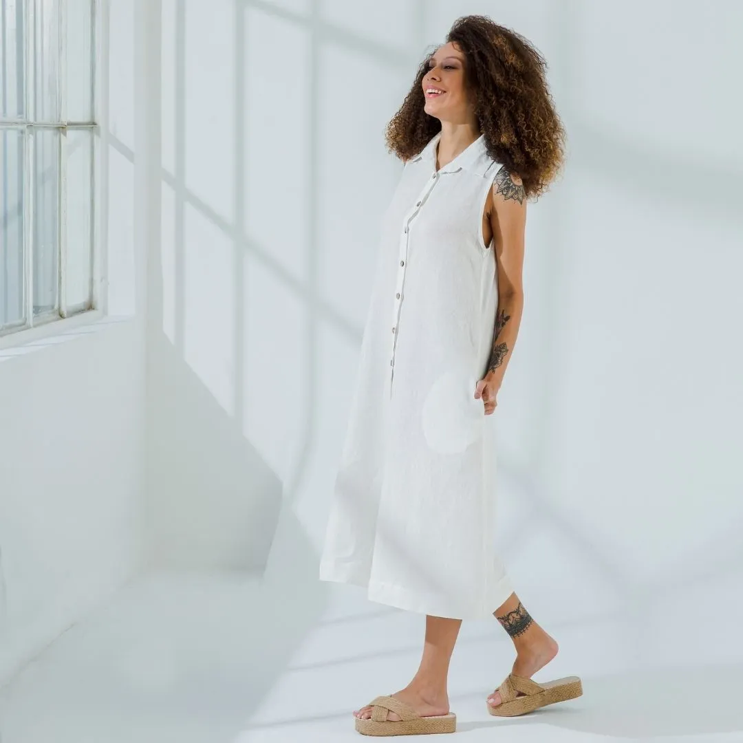 Button Front Linen Casual Dress