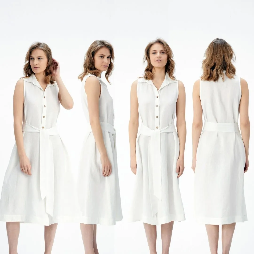 Button Front Linen Casual Dress