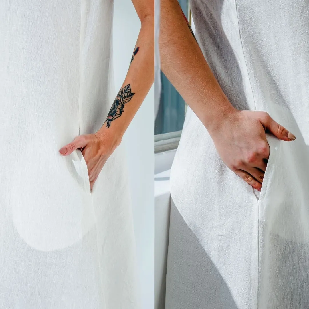 Button Front Linen Casual Dress