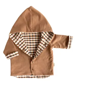 Camel Gingham Hooded Jacket