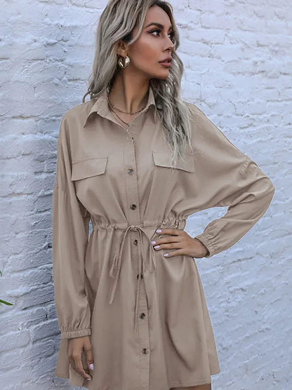 Casual Button-Down Long Sleeve Shirt Dress