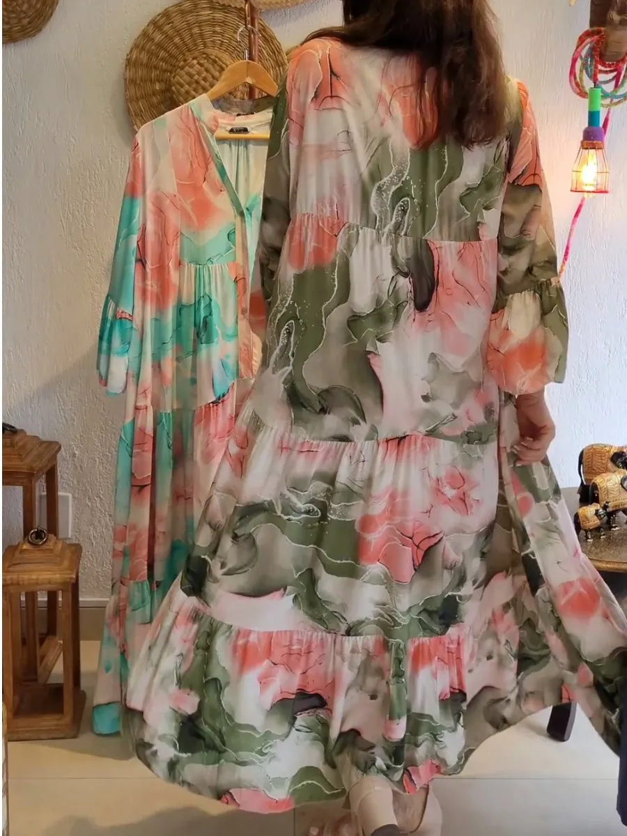 Colourful Ink Painting Print Dress