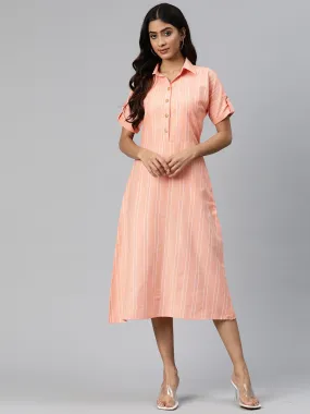 Cottinfab Women Striped A-Line Midi Dress