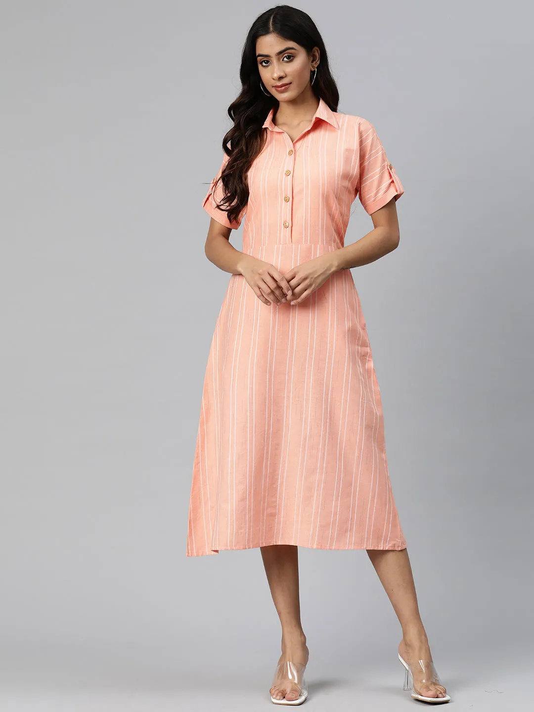 Cottinfab Women Striped A-Line Midi Dress