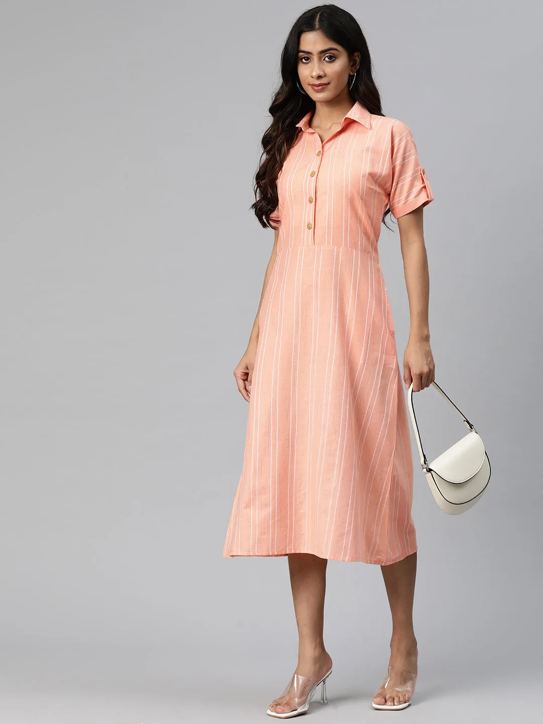 Cottinfab Women Striped A-Line Midi Dress