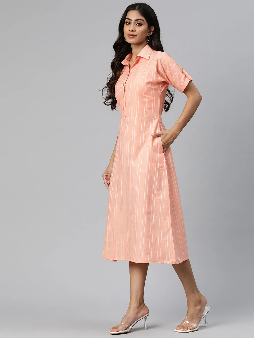 Cottinfab Women Striped A-Line Midi Dress