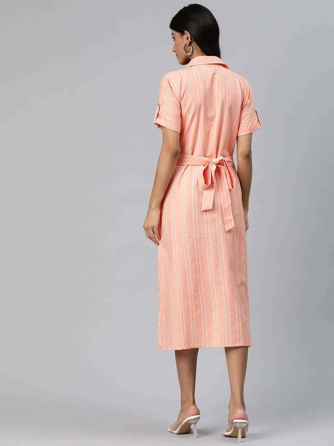 Cottinfab Women Striped A-Line Midi Dress