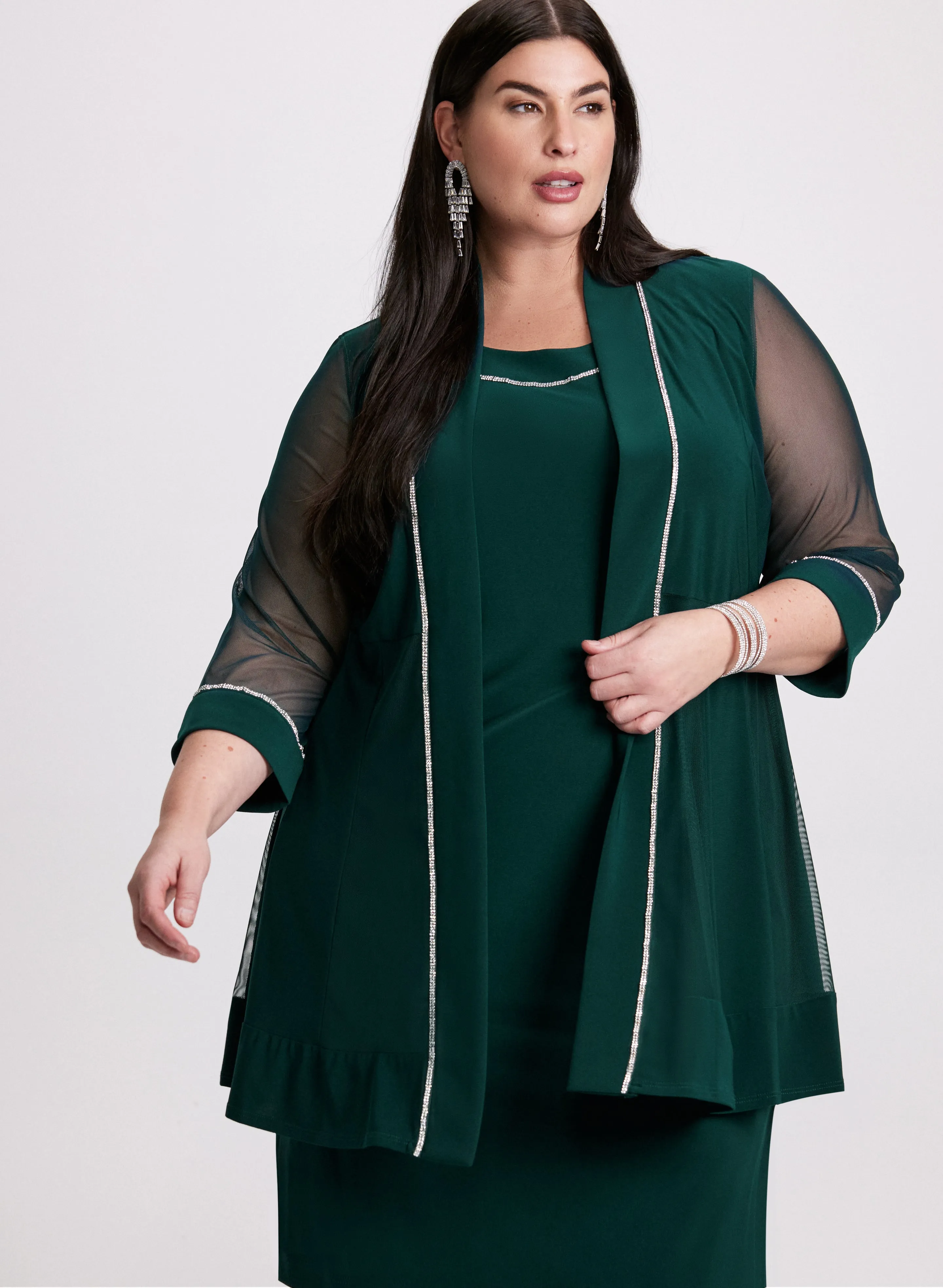 Dress & Mesh Sleeve Jacket Set
