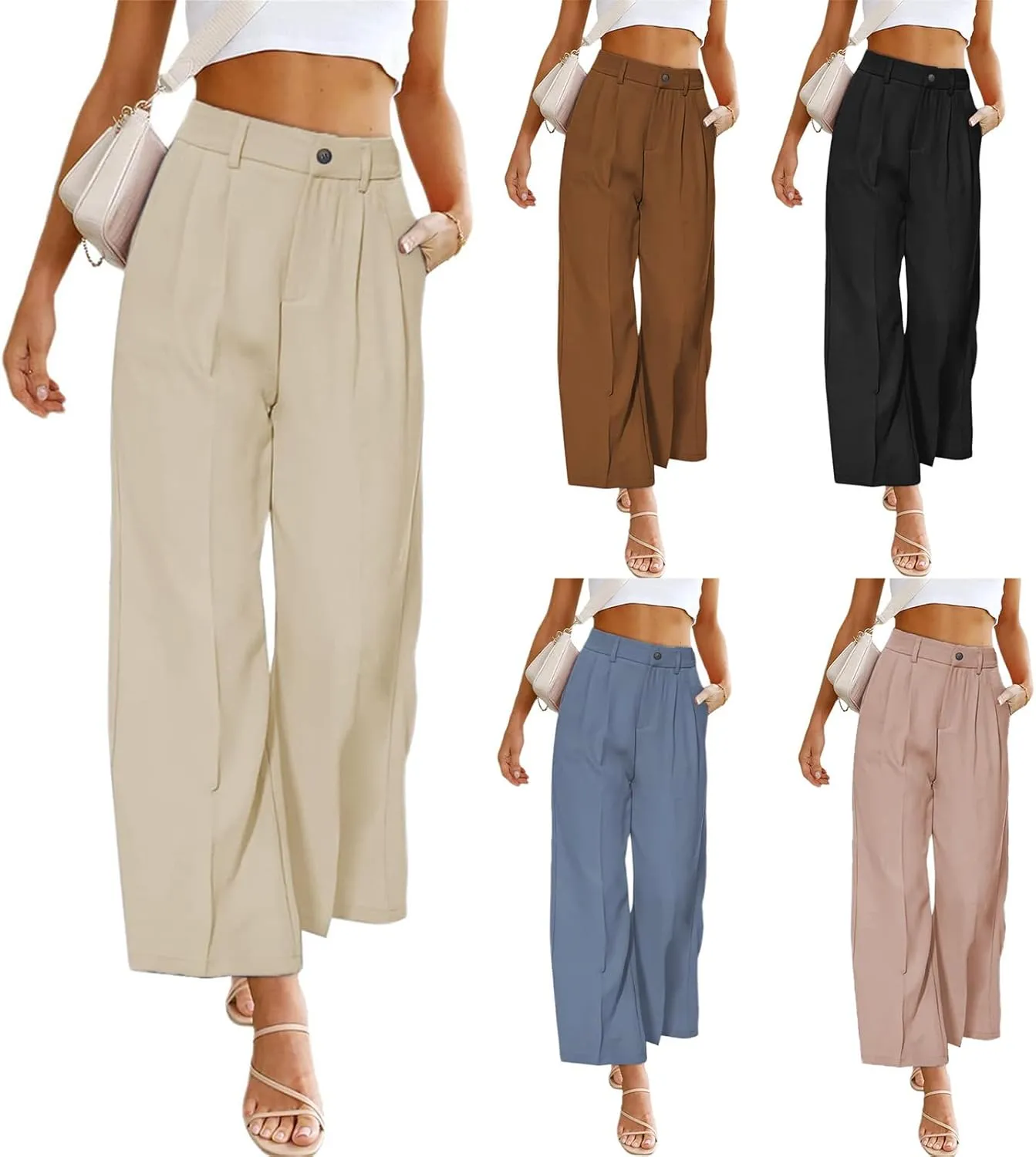 Dress Pants Women Dressy High Waisted Wide Leg Cargo Pants Long Straight Leg Suit Pant Business Work Office Trousers