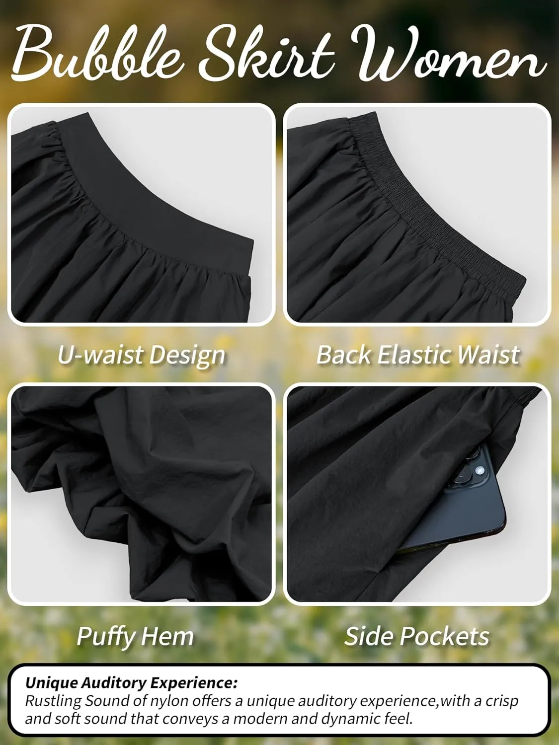 ELLEVEN Women's Bubble Maxi Skirt with Pockets，Elastic Waist Puffy Hem Y2k Skirt Casual A Line Long Skirts
