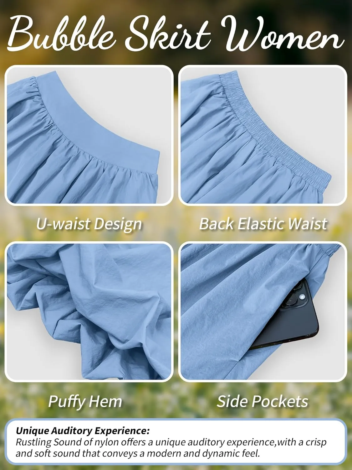 ELLEVEN Women's Bubble Maxi Skirt with Pockets，Elastic Waist Puffy Hem Y2k Skirt Casual A Line Long Skirts