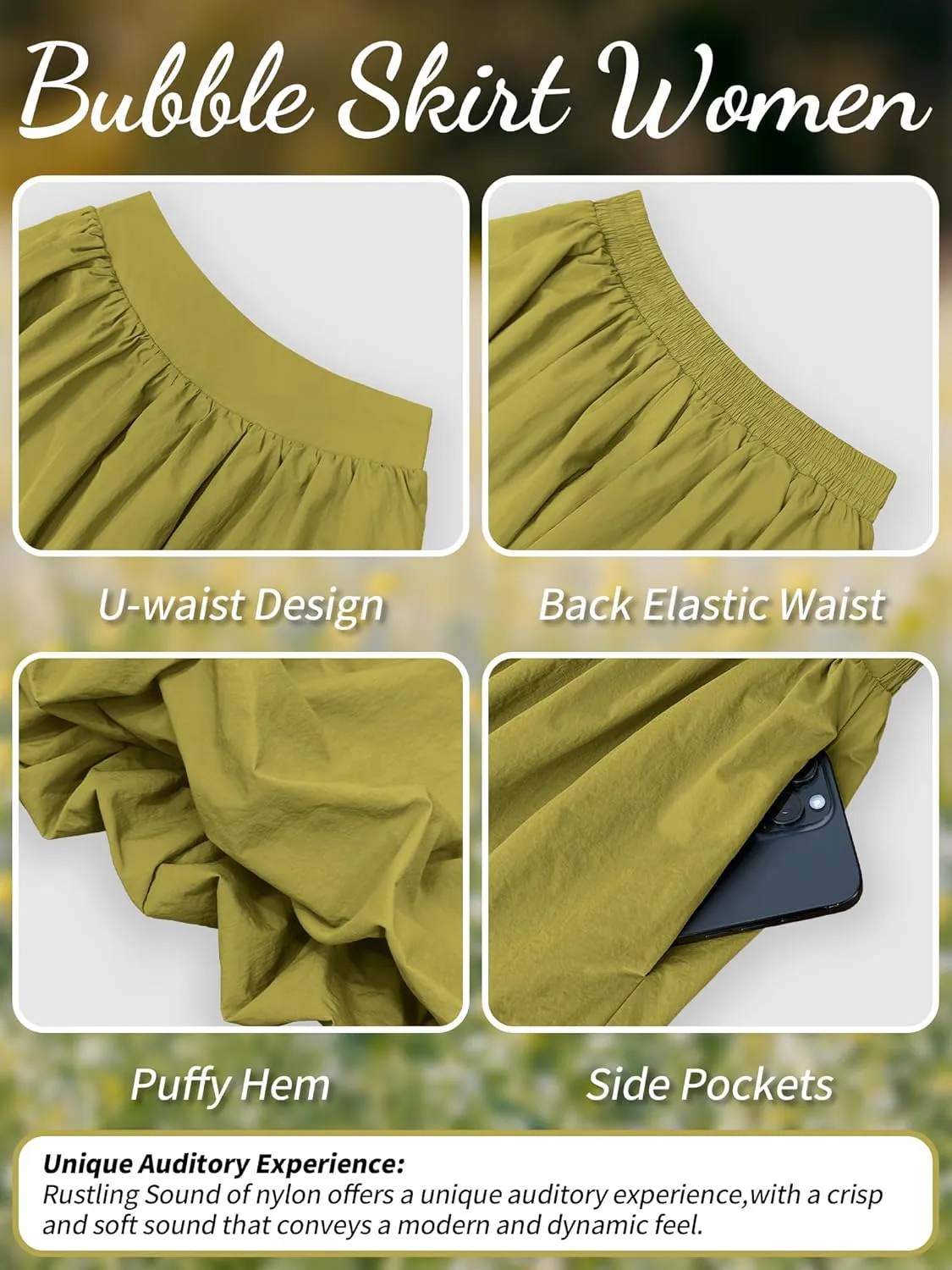 ELLEVEN Women's Bubble Maxi Skirt with Pockets，Elastic Waist Puffy Hem Y2k Skirt Casual A Line Long Skirts