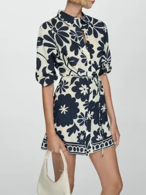 Floral Print Three Quarter Sleeve Dress