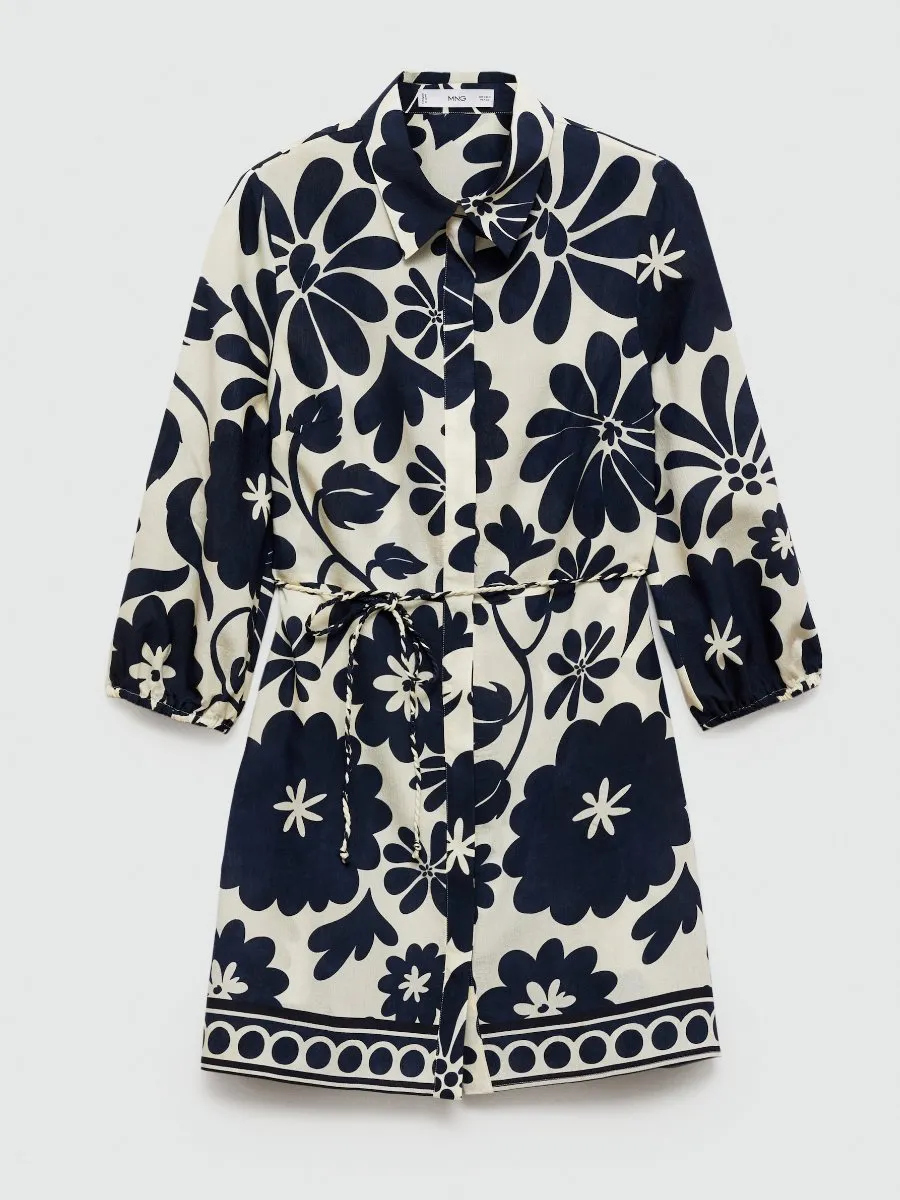 Floral Print Three Quarter Sleeve Dress