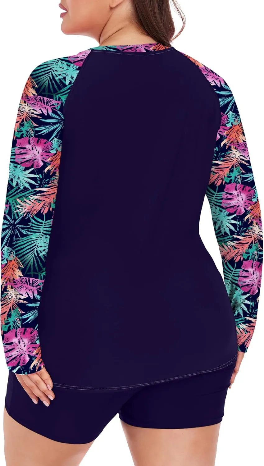 FOREYOND Women's 2 Piece Plus Size Rash Guard Long Sleeve Swimsuits Swim Shirt and Short Bathing Suit UPF 50 