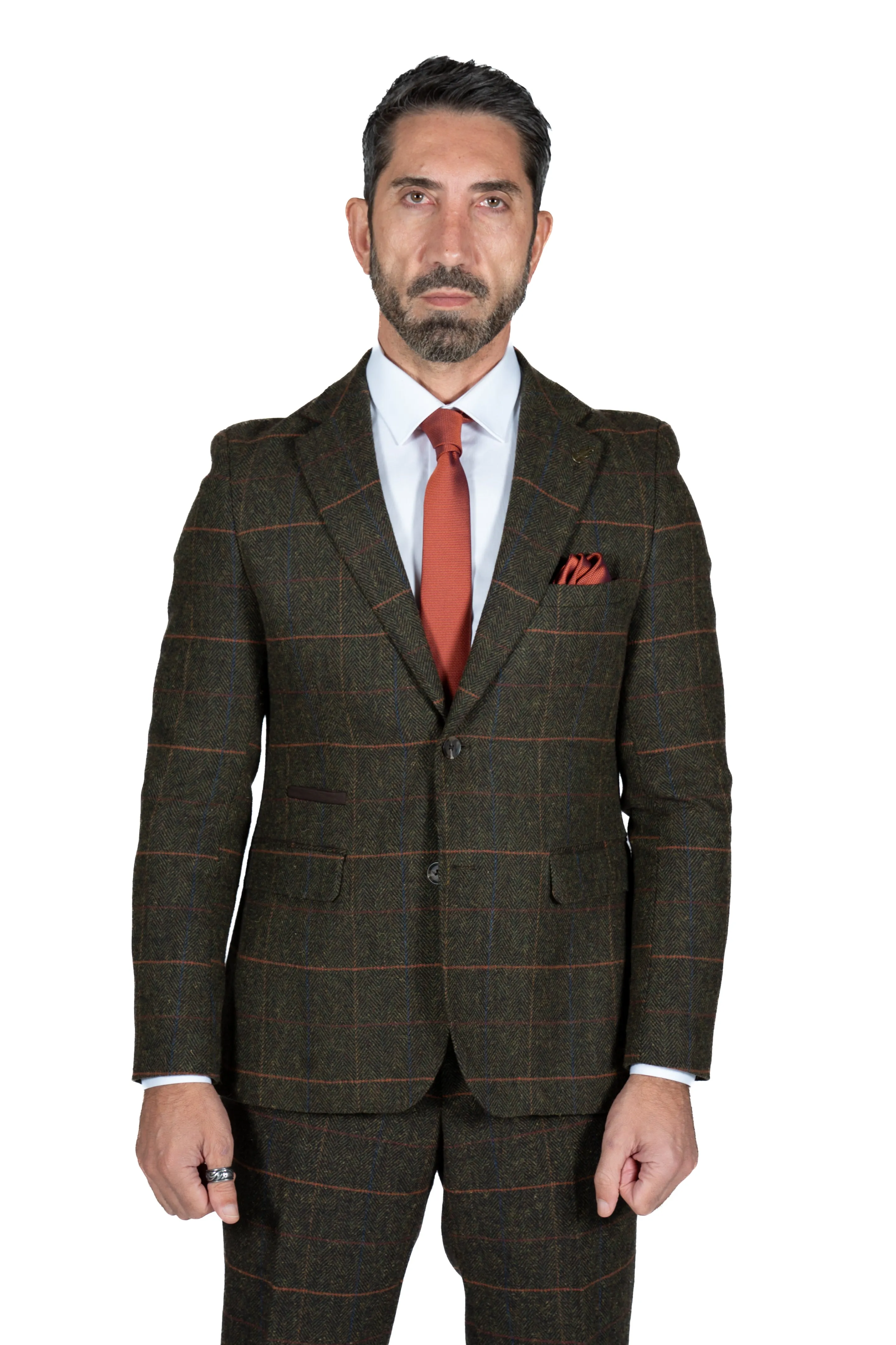 Fratelli Olive Tweed Check Blazer