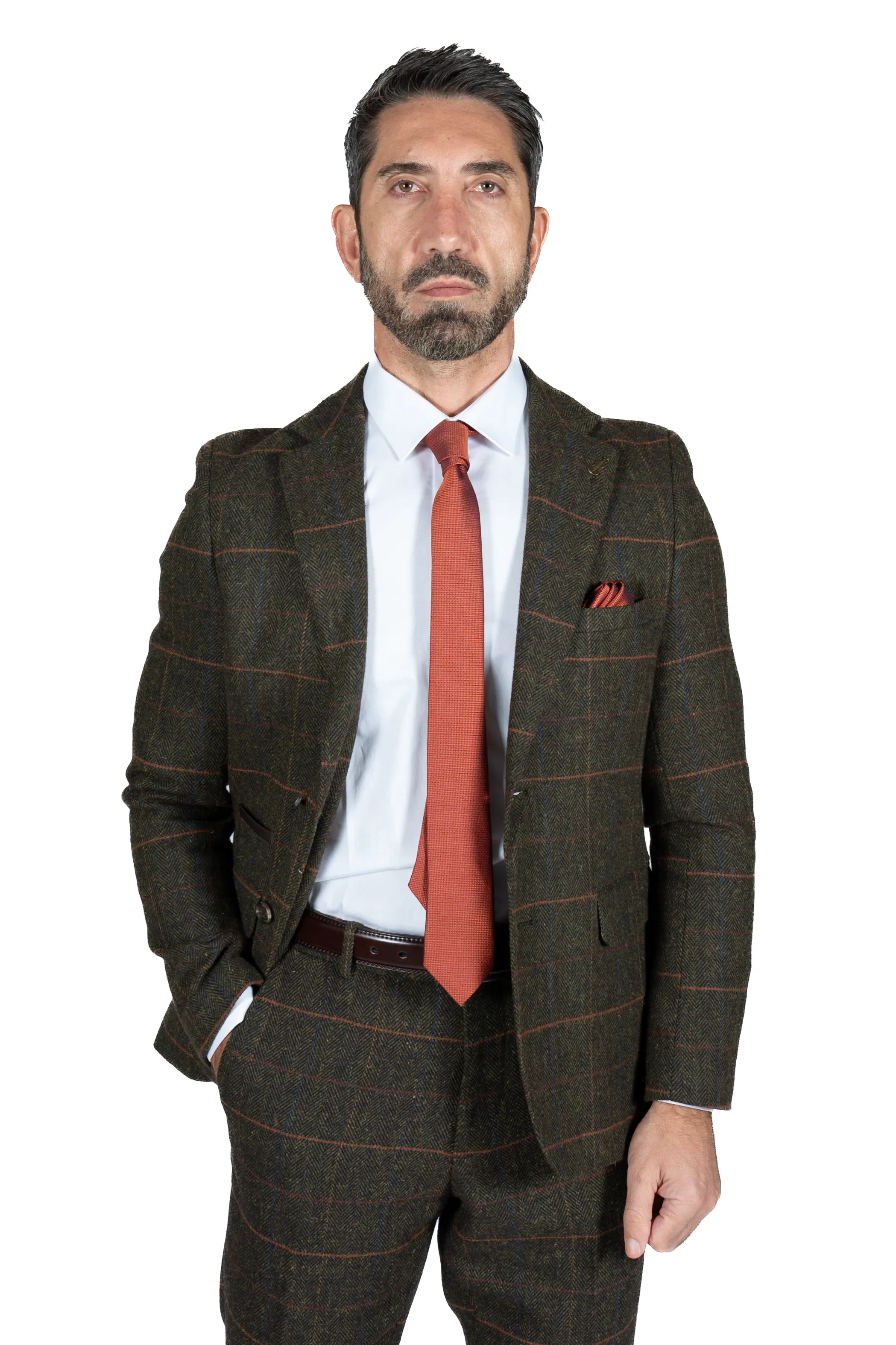 Fratelli Olive Tweed Check Blazer
