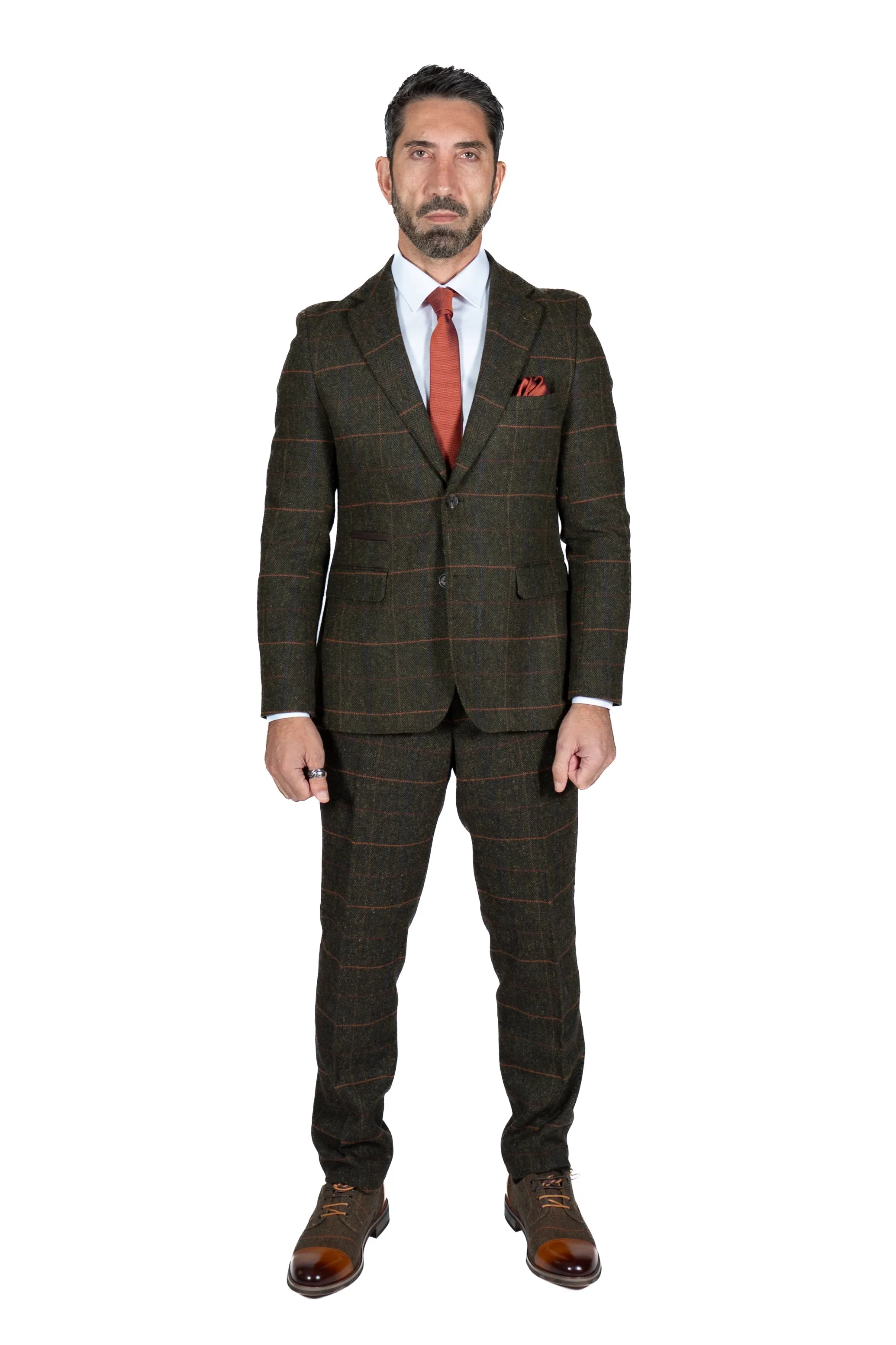 Fratelli Olive Tweed Check Blazer