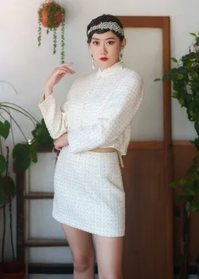 Gatsby Glam Tweed Mini Skirt (White)