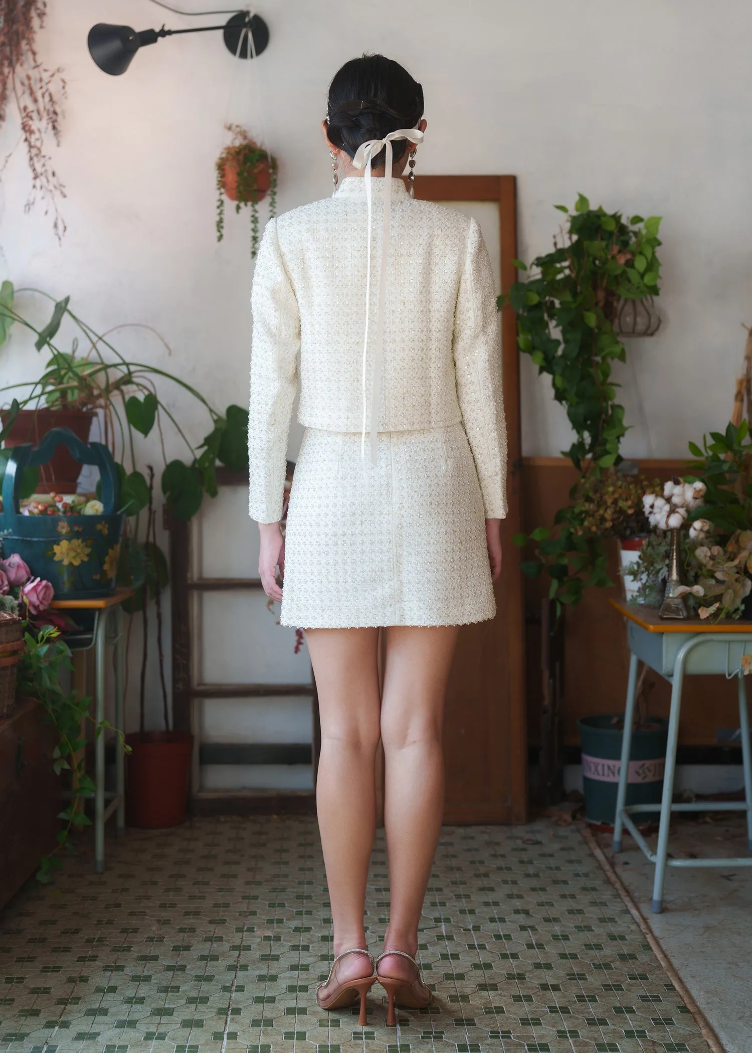 Gatsby Glam Tweed Mini Skirt (White)