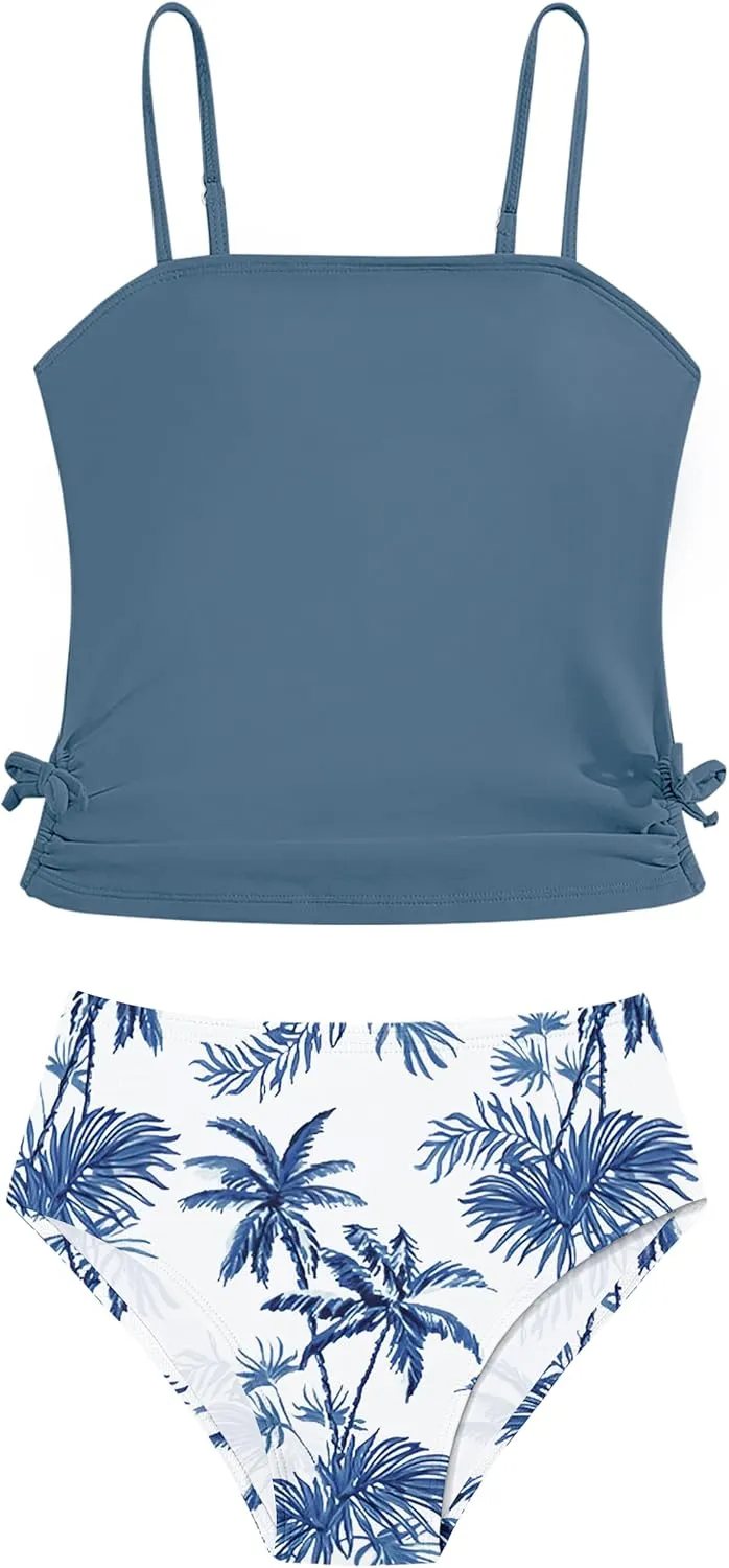 Girls Tankini Swimsuits Two Piece Bathing Suit Drawstring Swimwear Set for Girls 7-14 Years