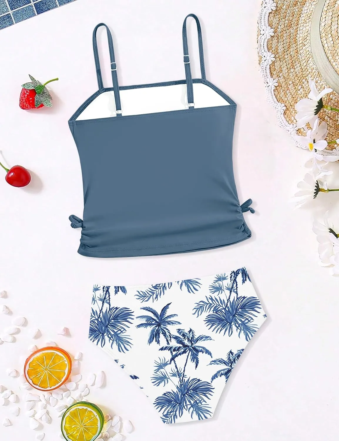 Girls Tankini Swimsuits Two Piece Bathing Suit Drawstring Swimwear Set for Girls 7-14 Years