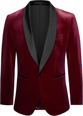 GRACE KARIN Mens Velvet Blazer One Button Shawl Lapel Slim Fit Suit Jacket Sport Coat Dinner Party Prom Wedding Tuxedo