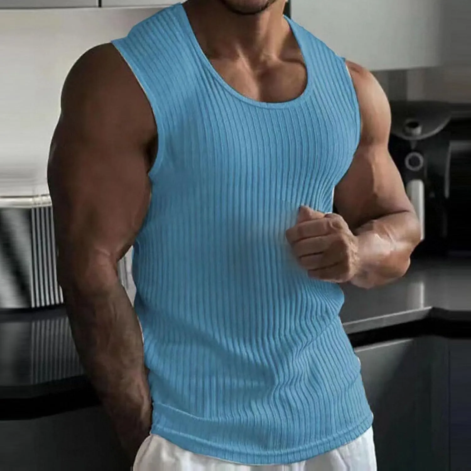 Gym Tank Tops for Men Muscle Sleeveless Workout Top Shirt Flowy Hem Solid Color Loose Comfy Athletic Training Tops
